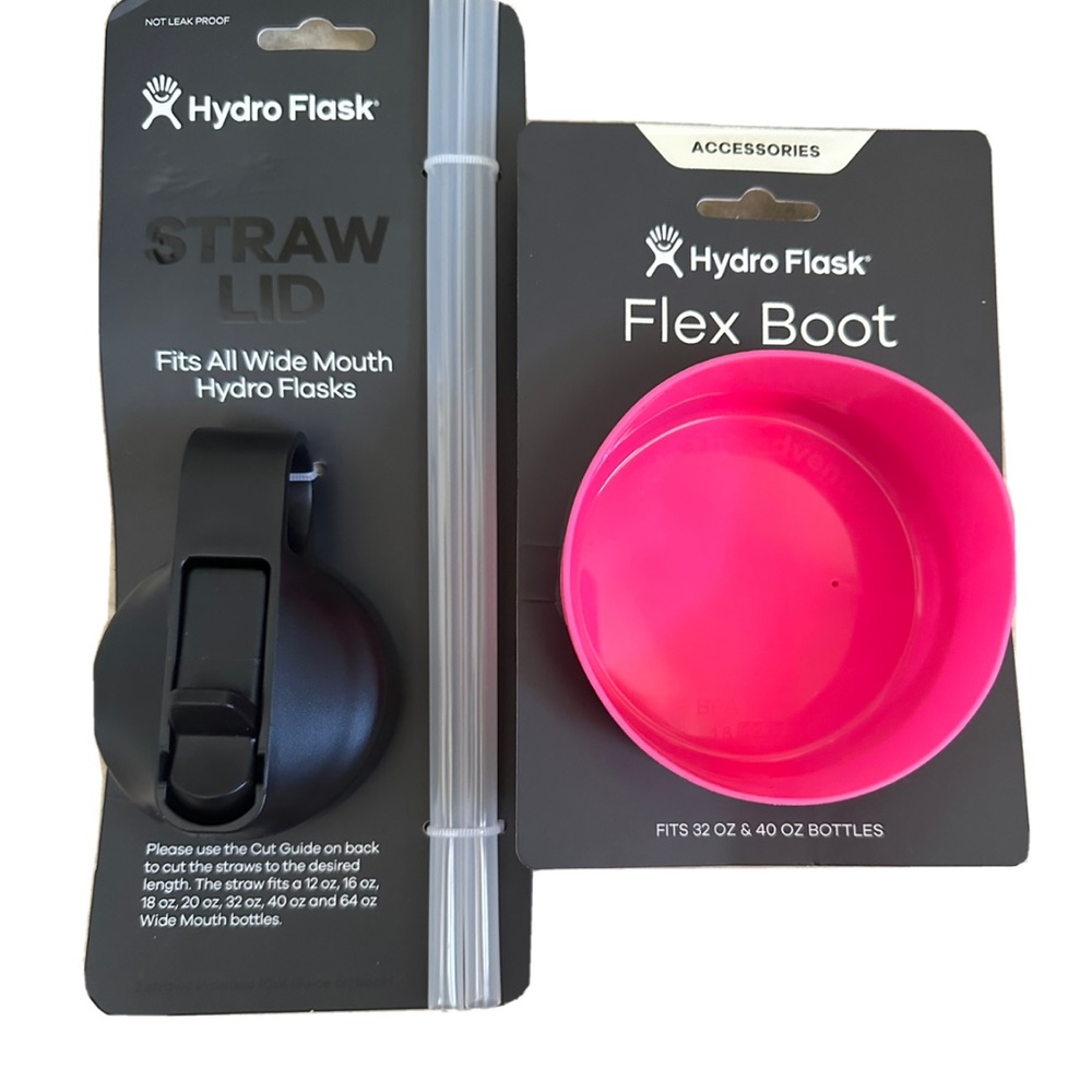Hydro Flask Wide Mouth Straw Lid & Med Flex Boot Set: Black & Flamingo Pink